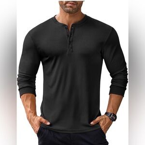 Men's Black Long-Sleeve Henley Shirt - Classic Casual